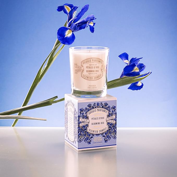 Panier des Sens Iris Candle - Hand-Poured in Provence, France - Long Lasting Scented Candles up to 55 Hours Burn Time - Iris Scented Candle - 100% Natural Cotton Wick - 6.3 oz Decorative Candles