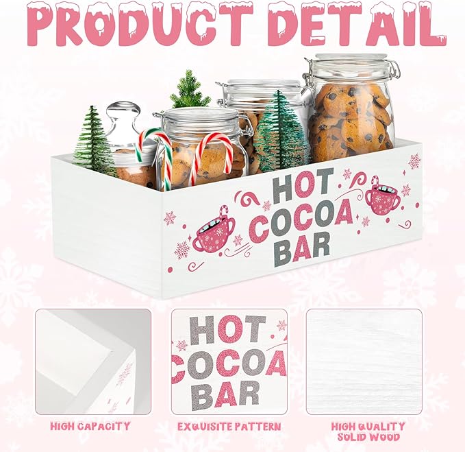 YLOLUL Hot Cocoa Bar Wood Storage Box Christmas Storage Bins Hot Chocolate Bar Supplies Organize 3D Open Holder Box Wooden Organizer Bins Tabletop Organizer for Xmas Gift Party Home Kitchen Office