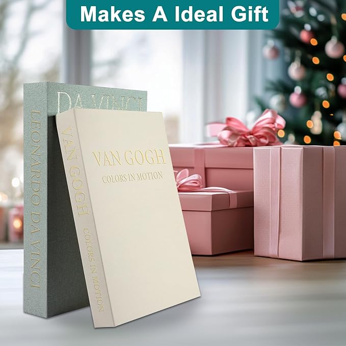 Decorative Books for Home Decor, Set of 2 Linen Decorative Boxes for Aesthetic Room Decoration, Coffee Table Decor, Keepsake, Hidden Storage with Magnetic Closure (Sage+Beige)