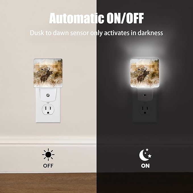 Deer Autumn Fall Night Light Plug in Wall Lamp Smart Dusk to Dawn Sensor for Home Decorative, Kids Room Bedroom Bathroom Kitchen Hallway Gifts