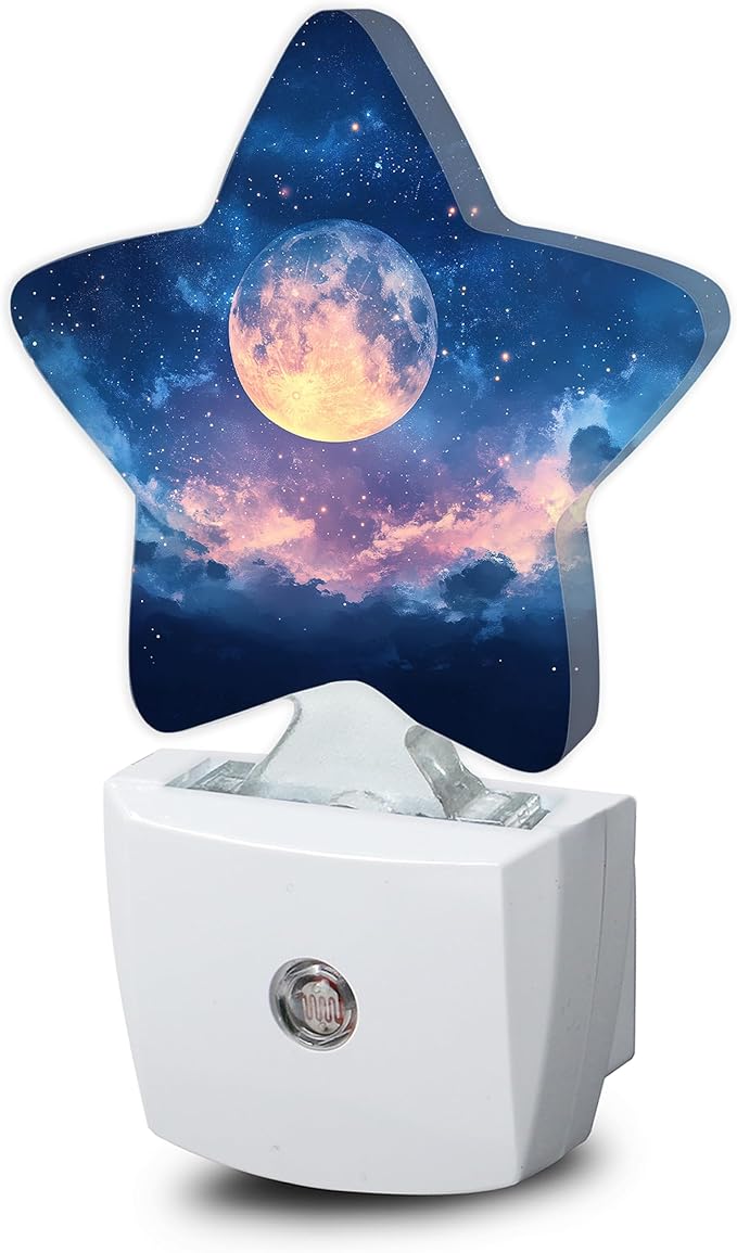 Full Moon Nightlight,Starry Sky Forest Star Night Lights Plug into Wall Decorations for Bedroom Bathroom,Dusk to Dawn Sensor Kitchen Hallway Stairs Energy Efficient Desk Lamp