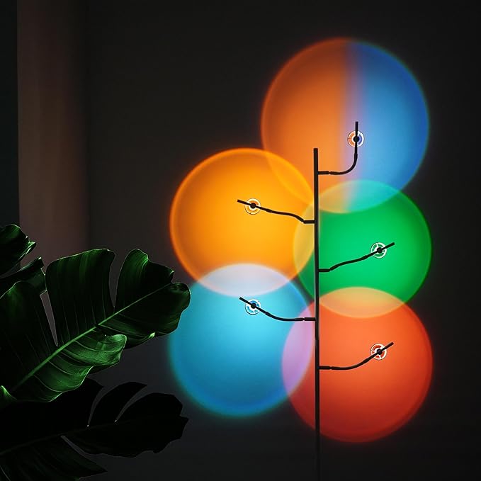 Sunset Lamp, 5 Head Halo Sunset Floor Lamp Halo Lamp with Replaceable Filters Ambient Mood Halo Projector Floor Lamp for Bedroom Living Room