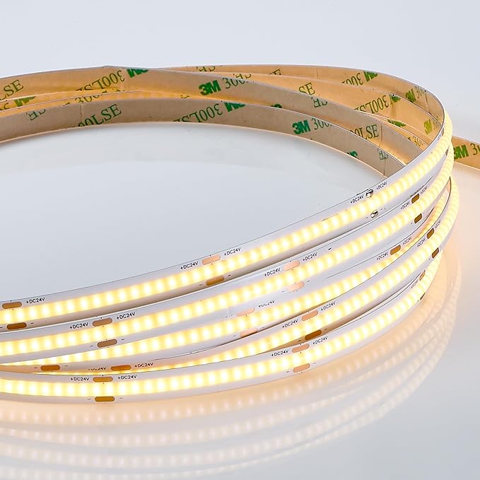 Maxxima 16.5 ft. COB LED Strip Light Spool, Plug-in Or Hardwired with Power Supply, 3000K Warm White, Dimmable, Self Adhesive Cuttable Rope Tape Light Roll for Bedroom, Kitchen and Mirror