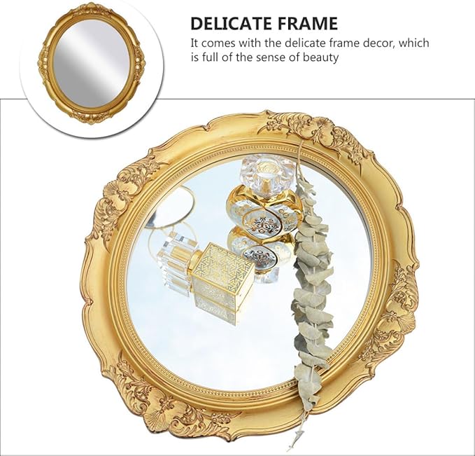 Healifty Vintage Makeup Mirror Tray for Vanity, Retro Cosmetic Organizer Plate with Gold Finish, Decorative Storage for Dressing Table and Beauty Salon Use