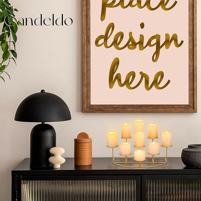 Candeldo Candelabra Fireplace Candle Holder: Gold Metal Pillar Candle Holders for Inside Fireplace Mantle Decor Floor Candelabras Table Centerpiece