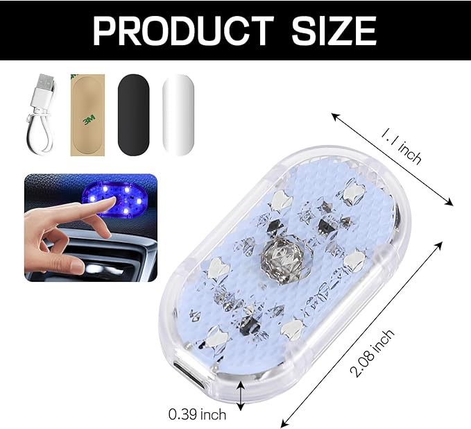 4 PCS Car LED Lights Interior Wireless, Super Bright Auto Interior Ambient Light with 6 Bright LED Lamp Beads, Portable USB Rechargeable Car Led Night Light for Vehicle Decor(Blue)