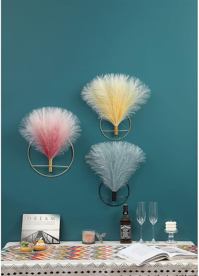 Pretty Jolly Boho Wall Art, Hanging Artificial Pampas Display, 2 Pack Gold for Living Room, Bedroom, Bathroom, Dining Room