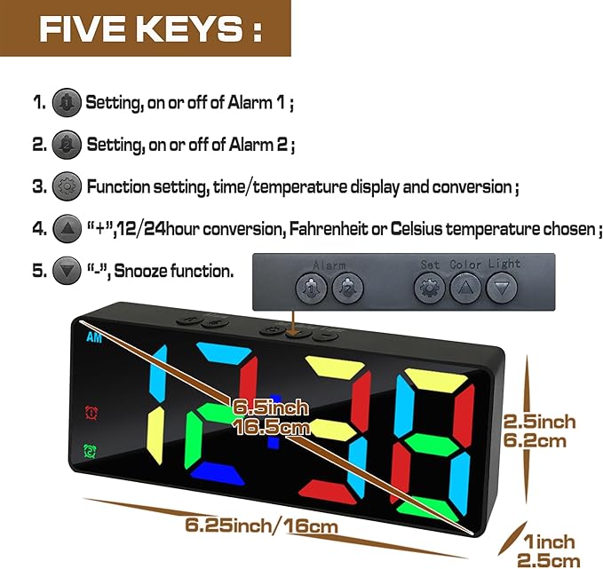 Digital Alarm Clock, Mirror Surface LED Electronic Clocks Large Display, Adjustable Brightness, Dual Power Supply, Snooze Model for Bedroom, Desk, Office (Black Case + Dynamic Digit)