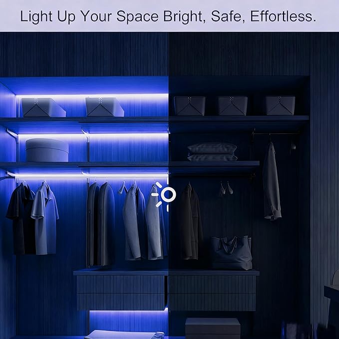 ZSLAIFU Battery Powered LED Strip Lights, 3.3FT COB LED Strip Light, Battery Operated LED Lights, Ice Blue LED Strip Lights Battery Powered for Closet, Cabinet, Shelf, Kitchen, DIY Lighting