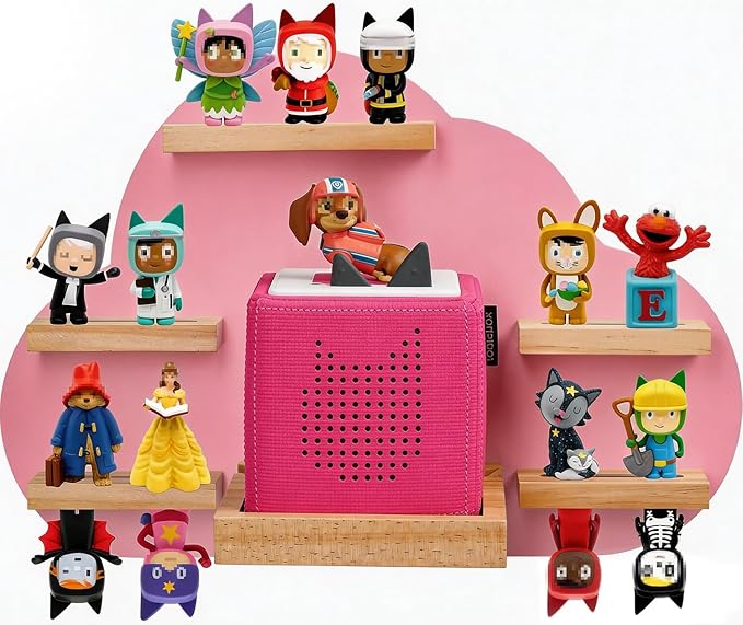 Cloud Toines Shelf, for TonieBox 1 and 2 Tonies Wall Floating Shelf Storage for 12-20 Toine Figures Characters Wall Shelf Magnetic for Tonies Toniebox, Charging Station, Kids Play Room (Pink 2)
