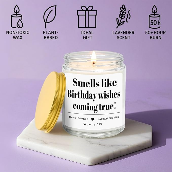 Homsolver Birthday Gifts for Women Men, 9OZ Lavender Scented Birthday Candles with 50+ Hours Burn Time, Unique Handmade Birthday Decorations for Her Him, 20st/30th/40th/50th/60th/70th Birthday Candle