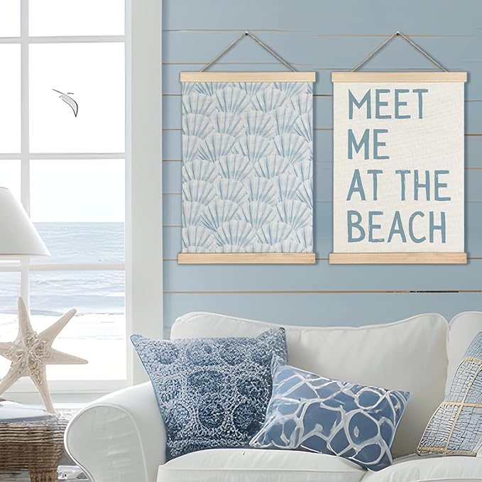 RYYCDOI Coastal Cowgirl Beach Room Decor Set of 2, Aesthetic Seashell Wall Decor, Blue Beach Decor for Teen Girls Room, 16x24 Inches