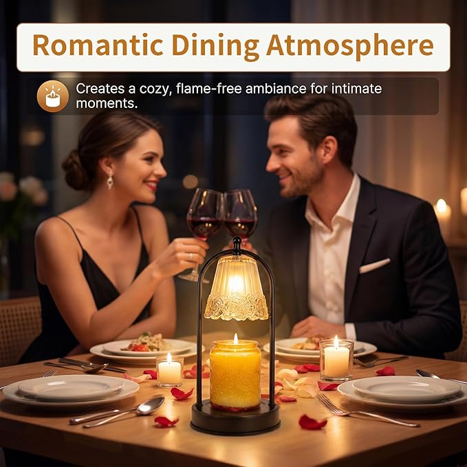 Vintage Rose Candle Warmer Lamp with Timer & Dimmer - Portable Iron Base, Amber Glass Shade, 2 Bulbs Included - Electric Wax Melter for Home Decor (Rose)