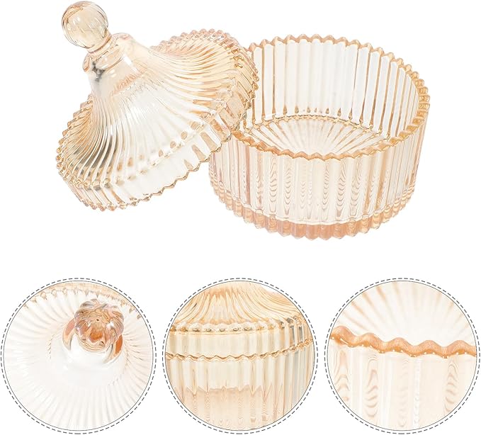 Unomor Amber Glass Apothecary Jar with Lid 500ml Candy Jar and Jewelry Box for Kitchen Snack Storage and Makeup Organizer, Decorative Storage Container for Bathroom and Home