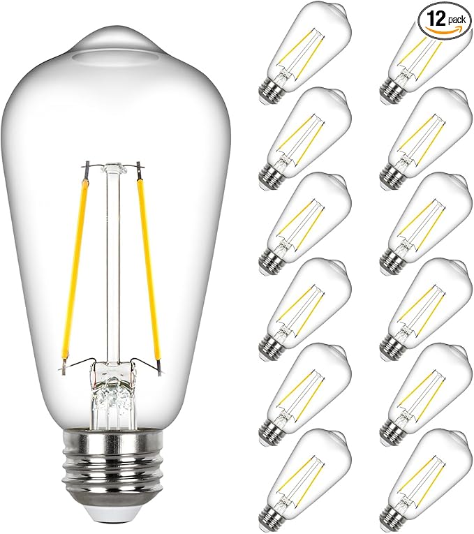 Sigalux Vintage LED Edison Bulb 60 watt Equivalent, Dimmable E26 Light Bulb 2700K Soft Warm White, Clear Glass ST58 Vintage Bulb, 80+ CRI, 700LM, E26 Base, 12 Pack