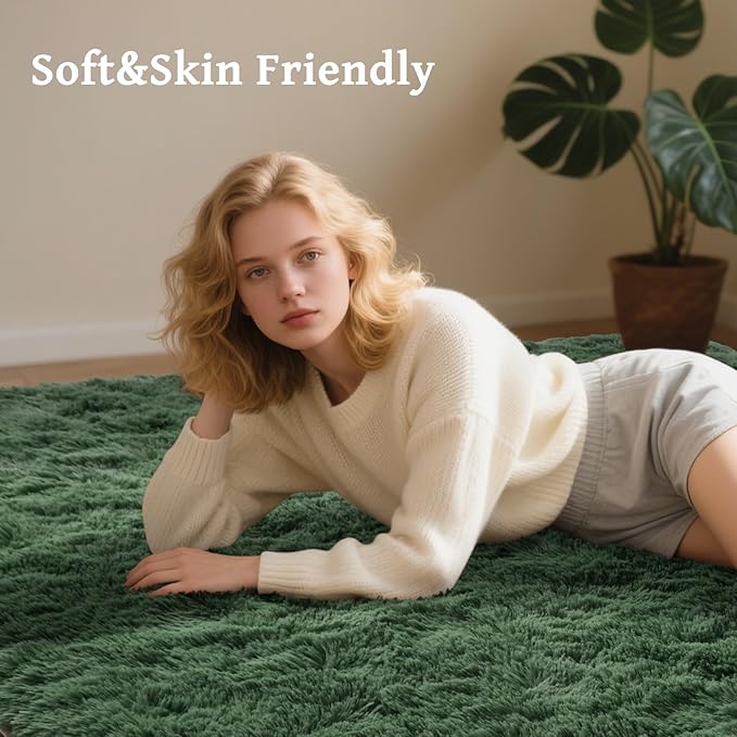 Green Area Rugs for Bedroom Fluffy 4x6 Shag Rug,Plush Living Room Grass Carpet for Kids Teens Indoor Classroom Home Decor Aesthetic