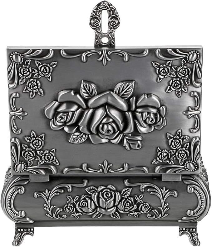 Hipiwe Vintage Metal Jewelry Box Small Trinket Jewelry Storage box For Rings Earrings Necklace Treasure Chest Organizer Antique jewelry Keepsake gift Box Case for Women (Large)