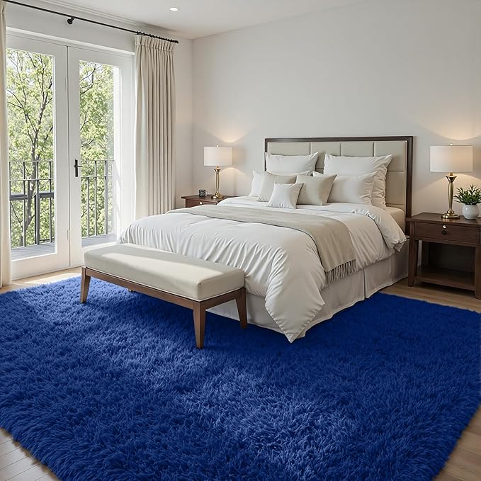 4x6 Area Rugs for Living Room Rug: Soft Fluffy Shag Blue Rugs for Bedroom, Non-Slip Large Fuzzy Plush Rug Indoor Floor Carpet for Nursery Kids Boys Girls Room, Dorms, Playroom, Modern Home Decor