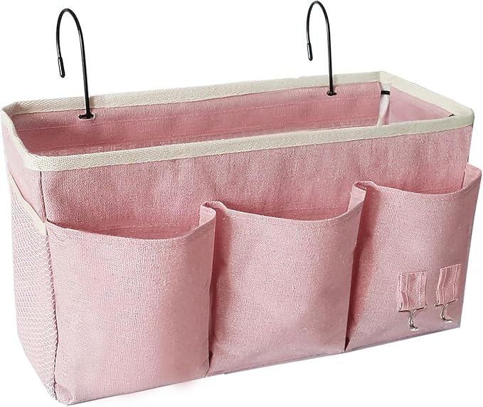Bedside Caddy, Bedside Hanging Storage Organizer forBunk and Hospital Beds,College Dorm Bed，Can be Placed Glasses Books Mobile Phones(Light Pink)