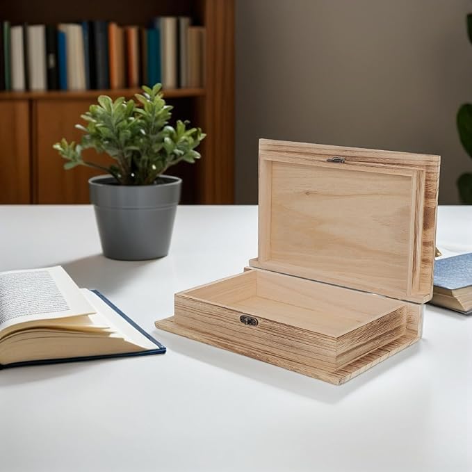 Small Wooden Book Shaped Storage Box with Lock, Faux Books Decor Organizer for Makeup and Jewelry, Creative Decorative Keepsake Case for Home Office Shelf