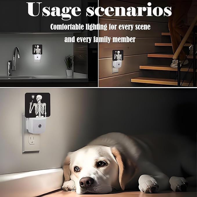Halloween Skull Skeleton Night Light,Plug-in Nightlights Auto Sensor Night Lamp Dusk to Dawn Lamp Home Decor for Nursery Children Girls Boys