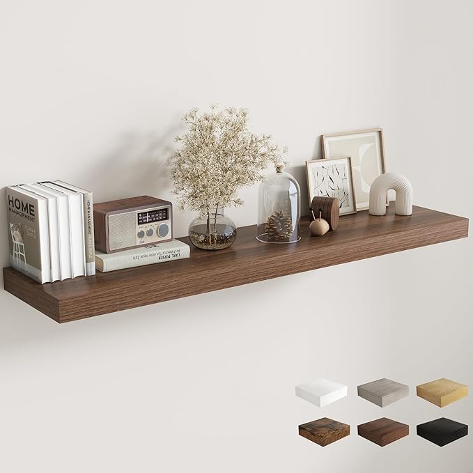 Fun Memories 12 Inch Deep Floating Shelves, 60 Inch Long Extra Large Floating Shelves for Home & Office, Wall Shelves with Invisible Bracket, Walnut, Set of 1