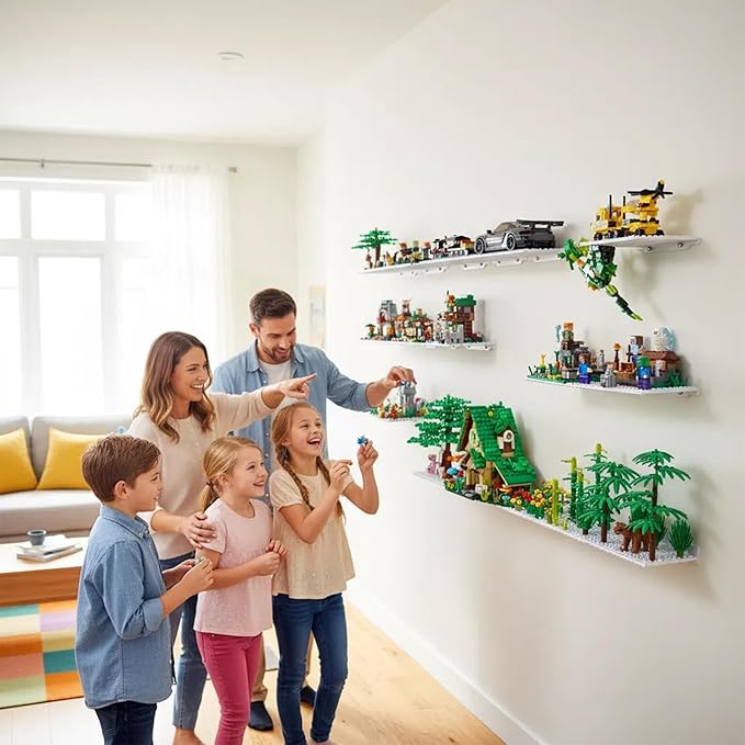 LRANFOW 12 Wall Display Shelf for Lego Building Bricks, 4x5 inch Dual-Sided Display Shelf with 16x13 4.9mm Studs for Lego Shelf Display, Builders, Room Decor