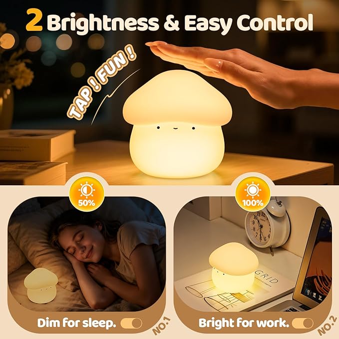 Mubarek Mushroom Lamp, Timer Mushroom Night Light for Kids, Dimmable & Easy Control Cute Lamp, Squishy Silicone Nightlight, Rechargeable Night Light for Baby Nursery, Cute Gifts Kawaii Decor