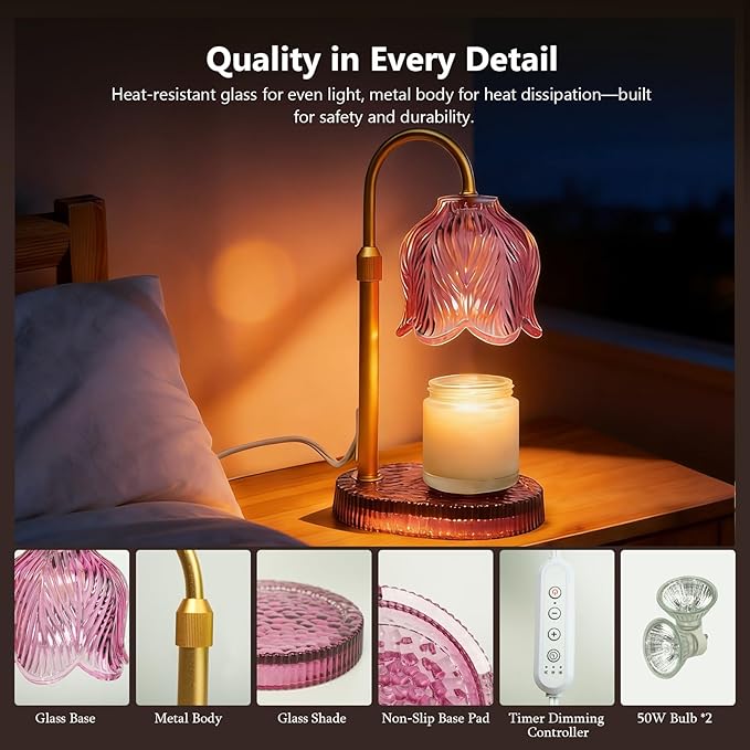 Candle Warmer Lamp with Timer Dimmable, Adjustable Candle Warmer Lamp for Jar Candles 3-Wick, Flameless Smokeless Candle Heater with 2 Bulbs, Home Decor Birthday Mothers Day for Women Mom