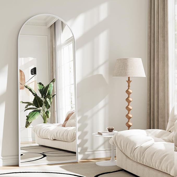 Full Length Mirror - 57" x 20" Arched Floor Mirror/Wall Mounted Aluminum Alloy Frame Full Body Mirrors for Bathroom Living Room Bedroom and Entryway, White