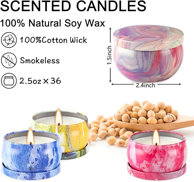 WPONSZU Scented Candles Gifts Set 24 Pack Soy Wax Travel Tin Jar Candles for Home 2.5 OZ jar Candles for Mom for Christmas, Birthday, Thanksgiving, Mother's Day