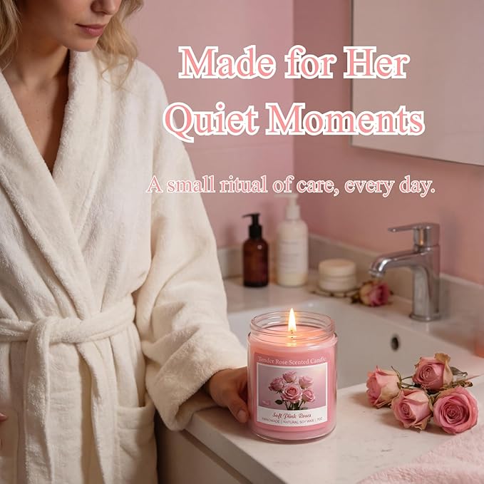 Homsolver Tender Rose Scented Candles, Natural Soy Candle Valentines Mothers Day Gift for Her Mom Wife Girlfriend, Anniversary Birthday Gifts for Women, Novelty Jar Candle with 50+ Hours of Burn