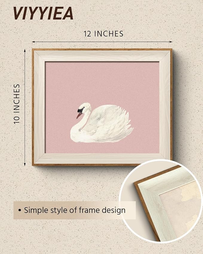VIYYIEA Framed Wall Art for Living Room, Swan Canvas Prints, Pink Home Decor, Animals Painting Picture, Bathroom Wall Decor Gifts for Friends or Family -【Swan Pink】-(12L x 10W)