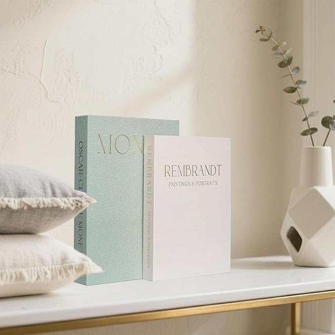 Decorative Books for Home Decor - Faux Decor Book Storage Box for Decoration - Set of 2 Linen Fake Book