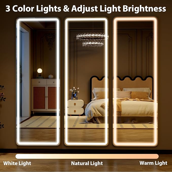 Full Length Mirror with LED Lights, LED Mirrors Full Length Floor Mirror Full Body Mirror for Bedroom Wall Mounted Free Standing