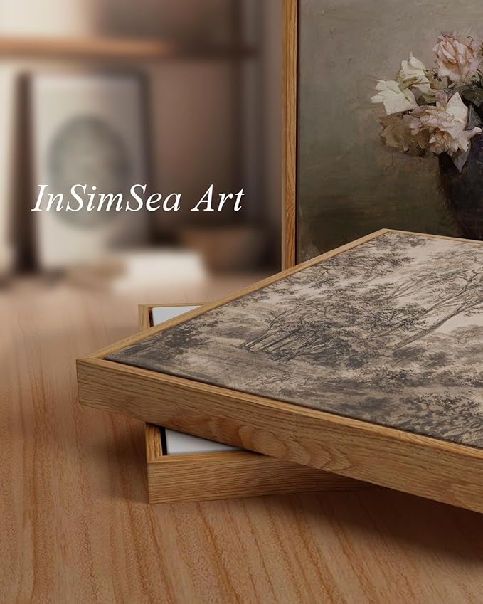 InSimSea Framed Canvas Prints Vintage Decor, Sketch Dark Moody Forest Brown Trees Landscape Paintings Wall Art, Large Countryside Farmhouse Hanging Wall Decor for Living Room Bedroom, 24x36inch