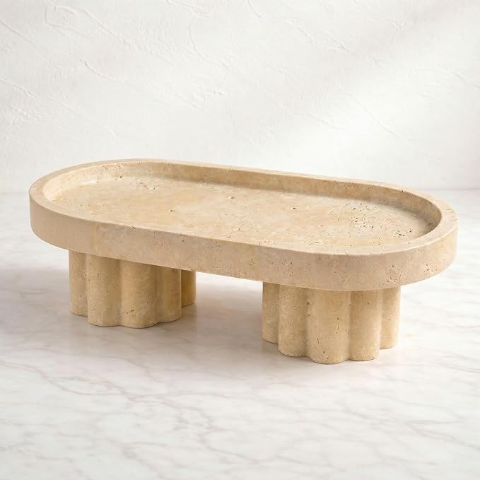 Natural Travertine Tray with Feet – Decorative Marble Tray for Bathroom, Jewelry & Makeup, Kitchen Countertop Decor, Entryway Catchall Organizer, Decorative Stone Trays 10 FDA Food Safe