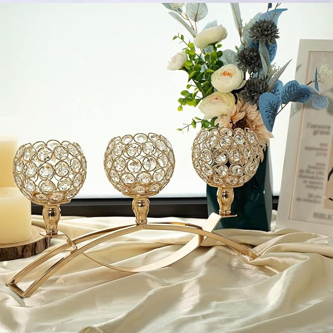 VINCIGANT Candle Stick Holder Decor Gold Candle Holders for Wedding,3-Candle Candelabras for Valentine's Day Party Dinning Room Table Centerpiece,Gift Boxed for Housewarming