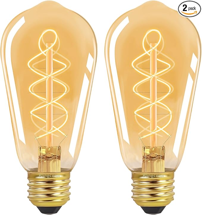 E26 LED Vintage Edison Light Bulbs 40W Equivalent, Dimmable E26 4W LED Edison Bulbs 2200K Amber Warm Light Bulbs, ST58 Antique Spiral LED Decorative Bulbs for Pendant Lights Fixture, CRI90+, 2 Pack