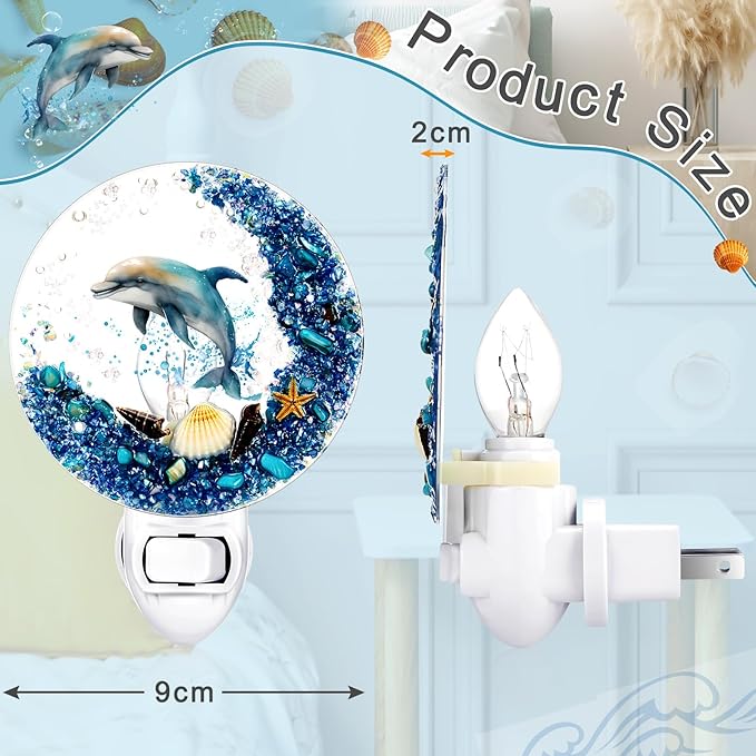 Hortsun Plug in Seashell Night Light Ocean Sea Animal Decorative Night Light Plug in Beach Lamps Vintage Ocean Lamps for Adult for Home Bedroom Living Room Bathroom Wall(Dolphin)