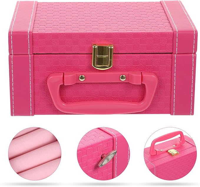 VALICLUD Jewelry Box and Makeup Storage Case Pink Music Jewelry Organizer with Mirror for Women Travel
