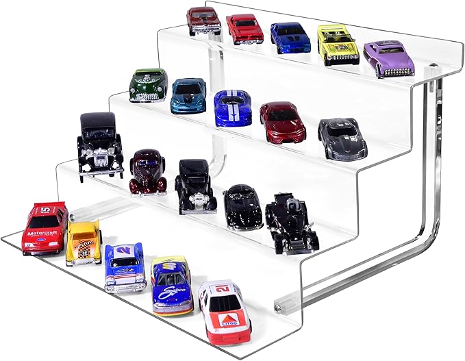 AMT Acrylic Riser Display Stand, 100% Acrylic Clear 4-Tier Organizer for Figures, Cupcake, Perfume, Sunglasses (12 inch x 2.75 inch) 3-pack