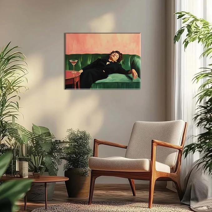 Vintage Woman Wall Art Funky Victorian Lady Lying on Couch Canvas Prints Moody Painting Poster Eclectic Aesthetic Wall Decor Picture Home Decor for Girly Bedroom Living Room 16X24Inch Framed