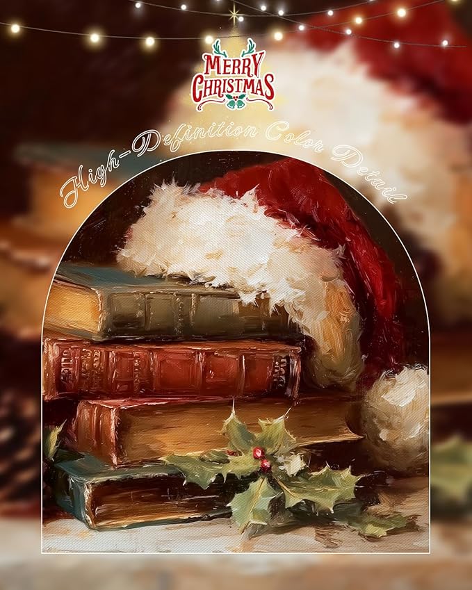 Bzstyleart Vintage Wall Art Decor for Living Room, Vintage Santa Hat Wall Art Christmas, 12 x 16 Inch Christmas Canvas Decorations for Home, Canvas Picture Print