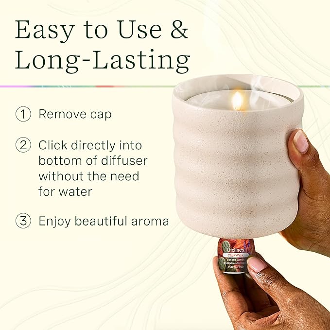 Lifelines Flameless Candle Aromatherapy Essential Oil Diffuser with 2 ClickWick Essential Oil Blends - Cordless & Waterless Diffuser for Home - Scented Electric Candles Blow Out Flame – Charcoal