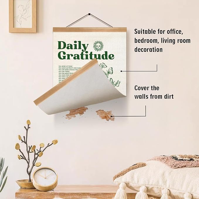 ZTGDA Gratitude Wall Art Vintage Decor,Retro Poster for Room Aesthetic,Inspirational Daily Gratitude Poster,Green Inspirational Quotes Wall Art for Living Room Bedroom Classroom