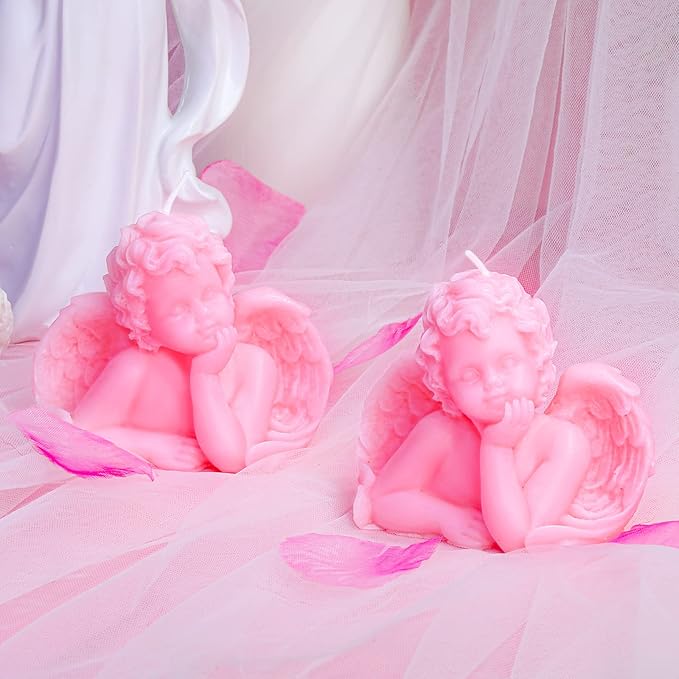 Nuanchu Eclectic Angel Decor - 2 Pieces Soy Scented Vegan Candle (White, Pink) for Girly Home Aesthetic & Trendy Bedroom Decoration
