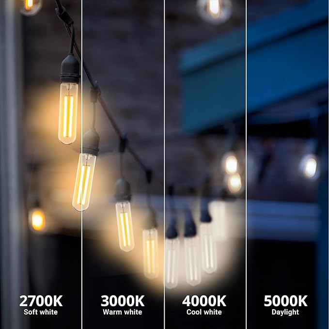 Sunco Lighting 6 Pack 5W=40W Dusk to Dawn Outdoor T10 Light Tubular LED Bulbs, CRI90 2700K Soft White E26 Base, 450 Lumens, Vintage Filament, Waterproof, Outdoor Decorative UL.