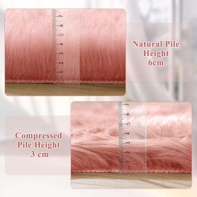 ORINOVA Pink Shag Washable 5x7 Area Rugs for Living Room Big Fluffy Sheepskin Fur Rug for Bedroom Shaggy Nursery Rug
