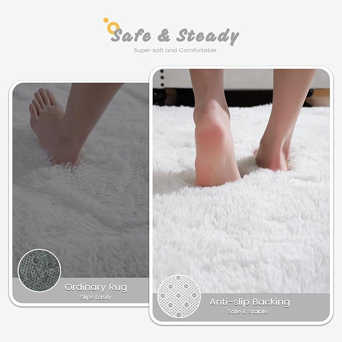 Soft Area Rugs for Bedroom Living Room Plush Fluffy Rug 9x11 Feet, Shag Furry Area Rug Carpet Non Shedding for Nursery Children Kids Girls Room Home Decorative, Ivory